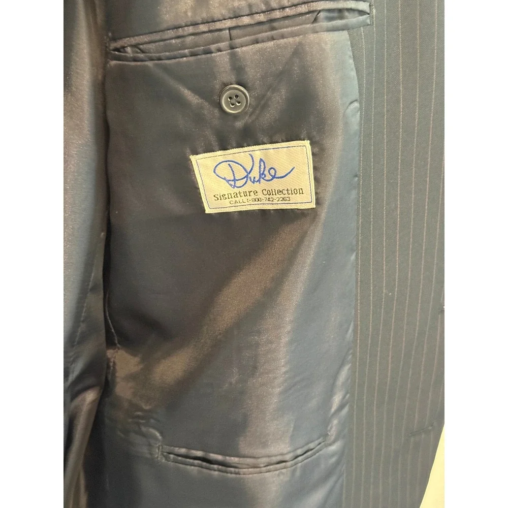 Duke Signature Collection Navy Pinstriped‎ Fully Lined Navy Blazer size 48R